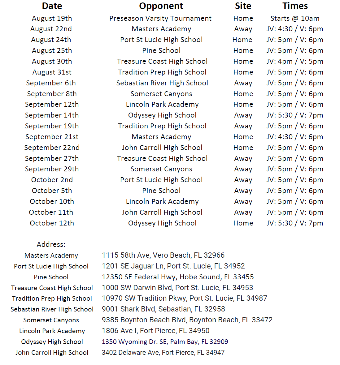 Junior Varsity girls Volleyball